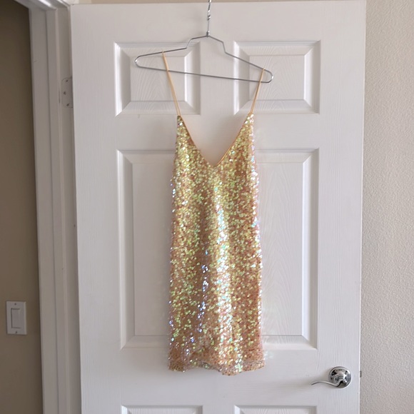 LULU’s Force of Fashion Peach Iridescent Backless Sequin Mini Dress - Picture 5 of 11